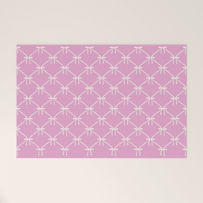 Bows & Ribbons Pattern LIII Y2K Fuchsia Pink Welcome Mat Gallery Image 1