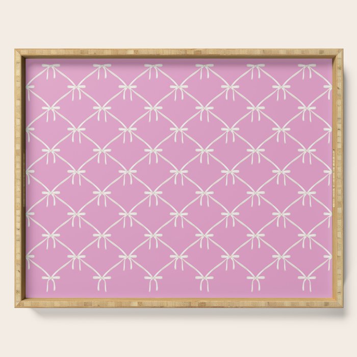 Bows & Ribbons Pattern LIII Y2K Fuchsia Pink Serving Tray Gallery Image 1