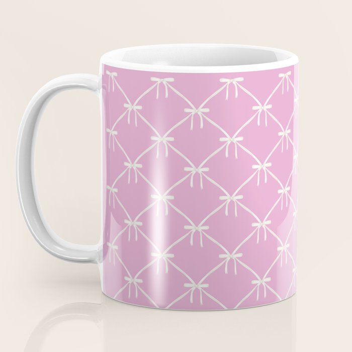 Bows & Ribbons Pattern LIII Y2K Fuchsia Pink Coffee Mug Gallery Image 3