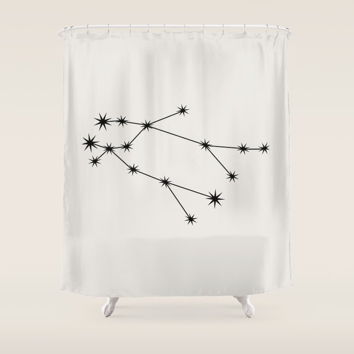 Gemini Zodiac Star Constellation Line Art White Shower Curtain Gallery Image 1