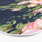 Floral Watercolor, Roses, Navy Blue and Pink, Vintage Art Bath Mat Gallery Image 3
