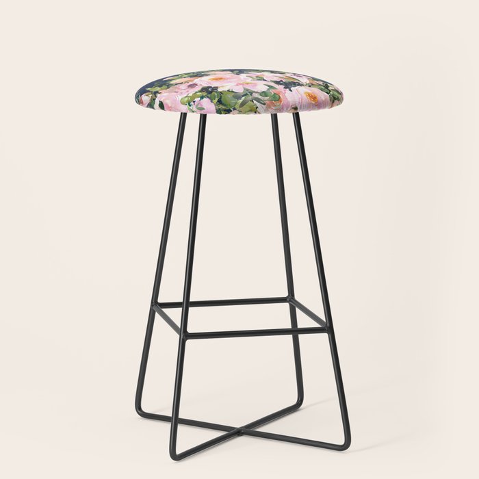 Floral Watercolor, Roses, Navy Blue and Pink, Vintage Art Stool Gallery Image 1