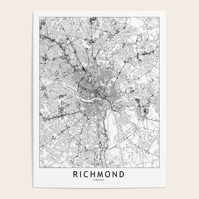 Richmond White Map Poster Gallery Image 1