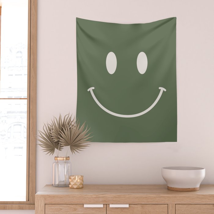 Smile Muted Green Wall Tapestry Gallery Image 2
