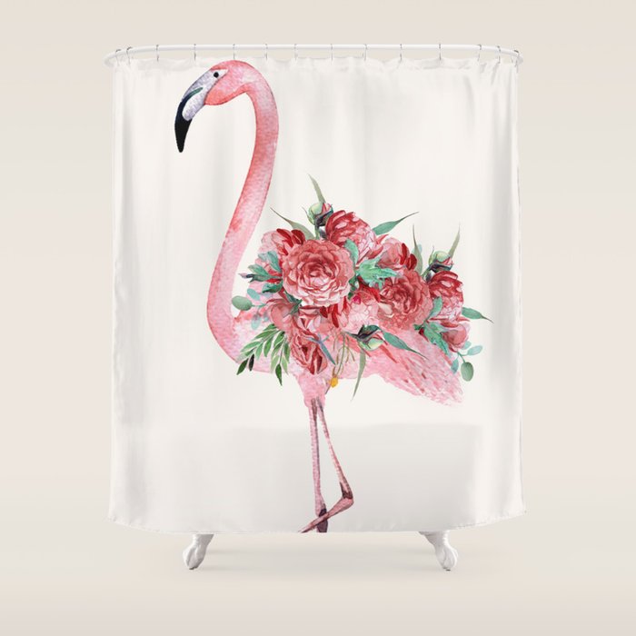 Flamingo Floral Shower Curtain Gallery Image 1