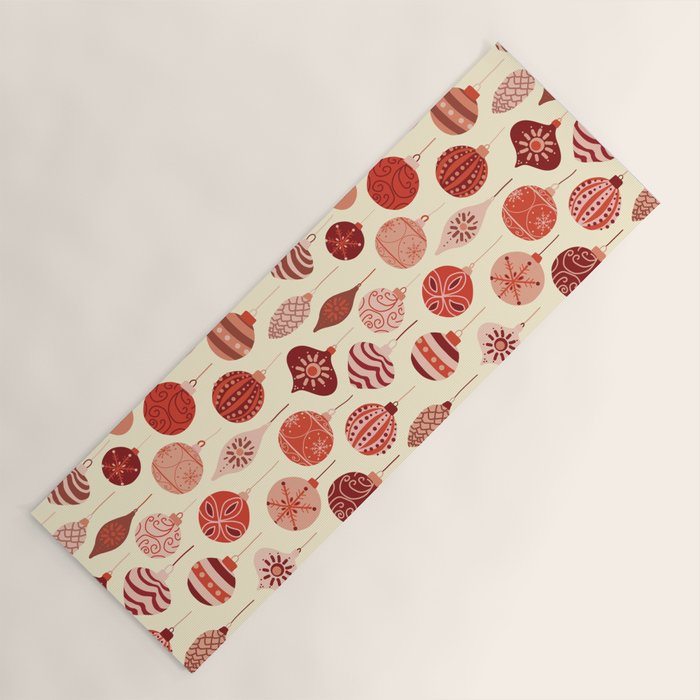 Christmas Ornaments Red Pink Beige Pattern Yoga Mat Gallery Image 1