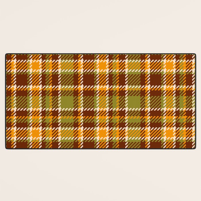 Retro 70s autumn tartan brown moss green mustard yellow pattern Desk Mat Gallery Image 3