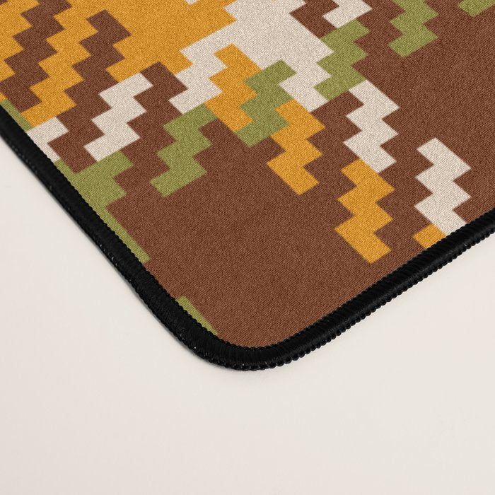 Retro 70s autumn tartan brown moss green mustard yellow pattern Desk Mat Gallery Image 4