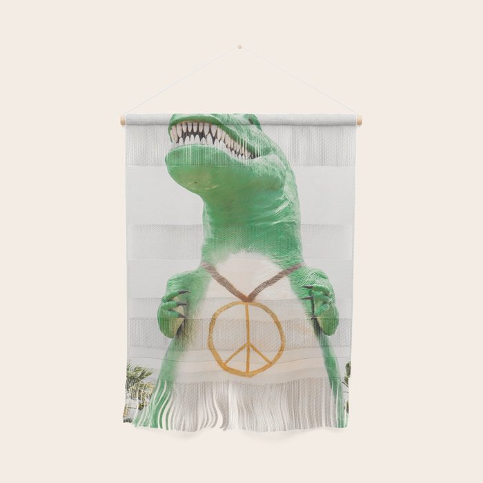 Green T-Rex Cabazon Dinosaur with Peace Sign - Palm Springs Wall Hanging Gallery Image 1