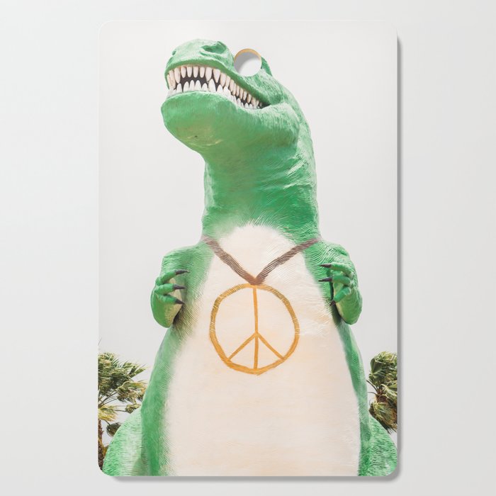 Green T-Rex Cabazon Dinosaur with Peace Sign - Palm Springs Cutting Board Gallery Image 1