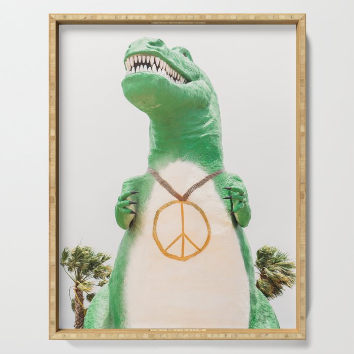 Green T-Rex Cabazon Dinosaur with Peace Sign - Palm Springs Serving Tray Gallery Image 1