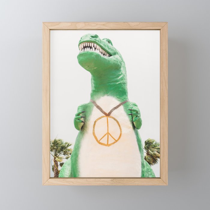 Green T-Rex Cabazon Dinosaur with Peace Sign - Palm Springs Mini Art Print Gallery Image 1