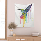 Hummingbird Rainbow Watercolor Wall Tapestry Gallery Image 2