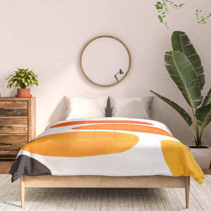 Mid Century Modern Colorful Minimal Pop Art Yellow Orange Ombre Rainbow Gradient Pebble Ovals Comforter Gallery Image 3