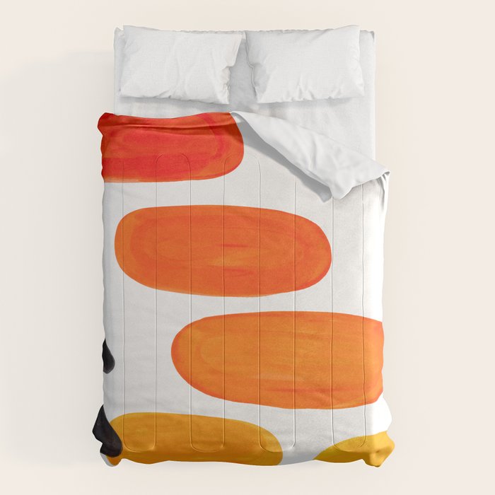 Mid Century Modern Colorful Minimal Pop Art Yellow Orange Ombre Rainbow Gradient Pebble Ovals Comforter Gallery Image 6