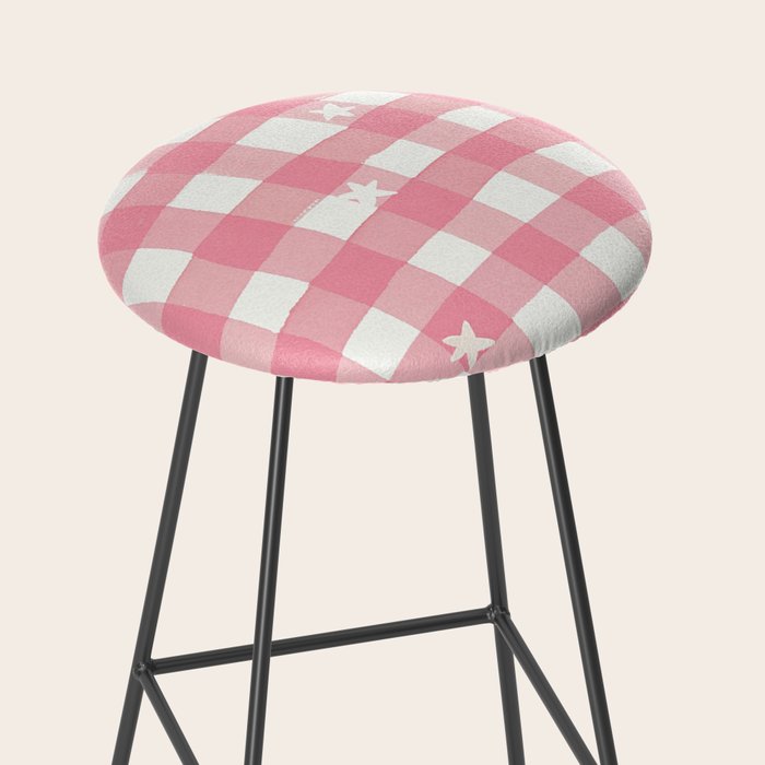 Pastel Pink Gingham with Stars Pattern Soft Aesthetic Grid Stool Gallery Image 2