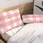 Pastel Pink Gingham with Stars Pattern Soft Aesthetic Grid Pillow Sham Gallery Image 2