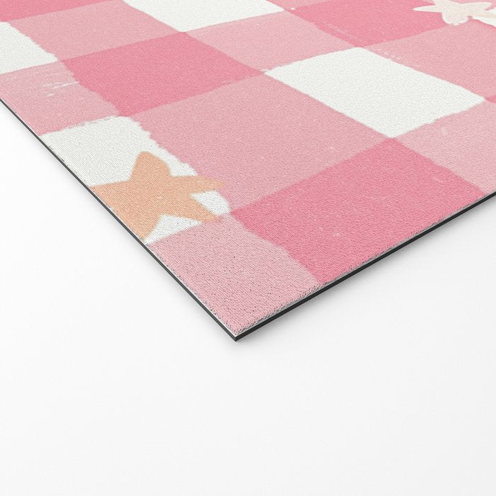 Pastel Pink Gingham with Stars Pattern Soft Aesthetic Grid Welcome Mat Gallery Image 2