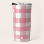 Pastel Pink Gingham with Stars Pattern Soft Aesthetic Grid Travel Mug Gallery Image 3