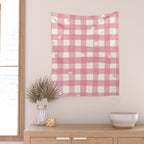 Pastel Pink Gingham with Stars Pattern Soft Aesthetic Grid Wall Tapestry Gallery Image 2