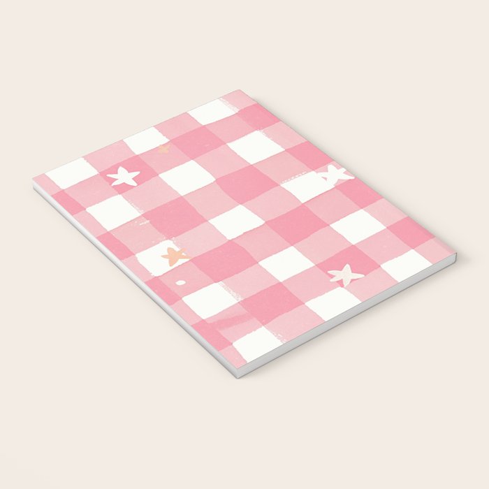 Pastel Pink Gingham with Stars Pattern Soft Aesthetic Grid Notebook Gallery Image 3