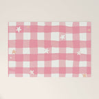 Pastel Pink Gingham with Stars Pattern Soft Aesthetic Grid Welcome Mat Gallery Image 1