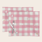 Pastel Pink Gingham with Stars Pattern Soft Aesthetic Grid Placemat Gallery Image 1