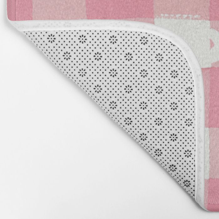 Pastel Pink Gingham with Stars Pattern Soft Aesthetic Grid Bath Mat Gallery Image 2
