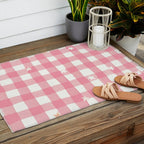 Pastel Pink Gingham with Stars Pattern Soft Aesthetic Grid Outdoor Rug Gallery Image 2