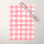 Pastel Pink Gingham with Stars Pattern Soft Aesthetic Grid Wrapping Paper Gallery Image 1