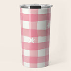 Pastel Pink Gingham with Stars Pattern Soft Aesthetic Grid Travel Mug Gallery Image 1