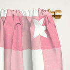 Pastel Pink Gingham with Stars Pattern Soft Aesthetic Grid Window Curtain Gallery Image 2