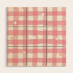 Pastel Pink Gingham with Stars Pattern Soft Aesthetic Grid Wood Wall Art Gallery Image 1