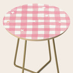Pastel Pink Gingham with Stars Pattern Soft Aesthetic Grid Side Table Gallery Image 2