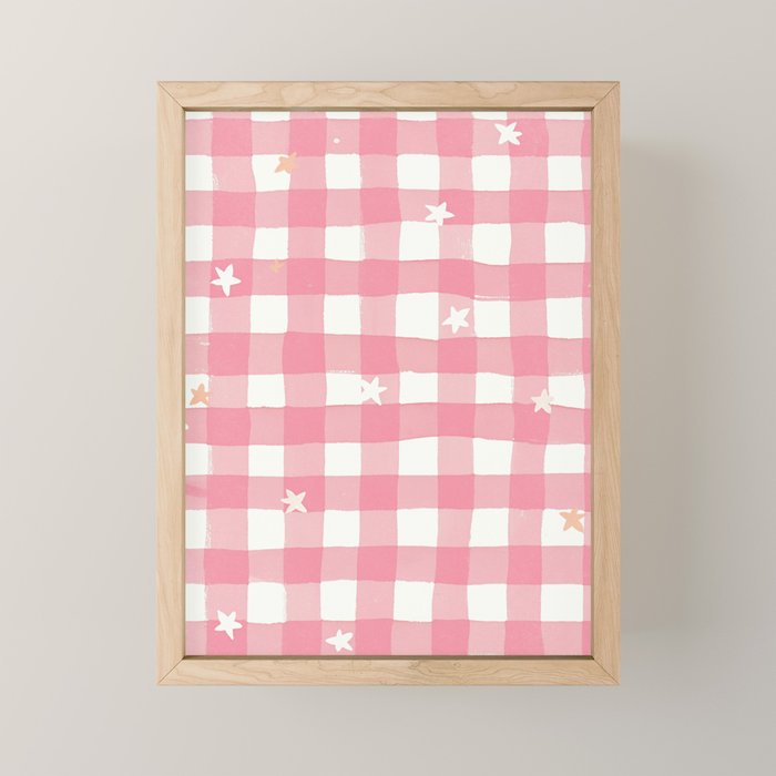 Pastel Pink Gingham with Stars Pattern Soft Aesthetic Grid Mini Art Print Gallery Image 1