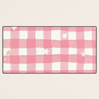 Pastel Pink Gingham with Stars Pattern Soft Aesthetic Grid Desk Mat Gallery Image 3