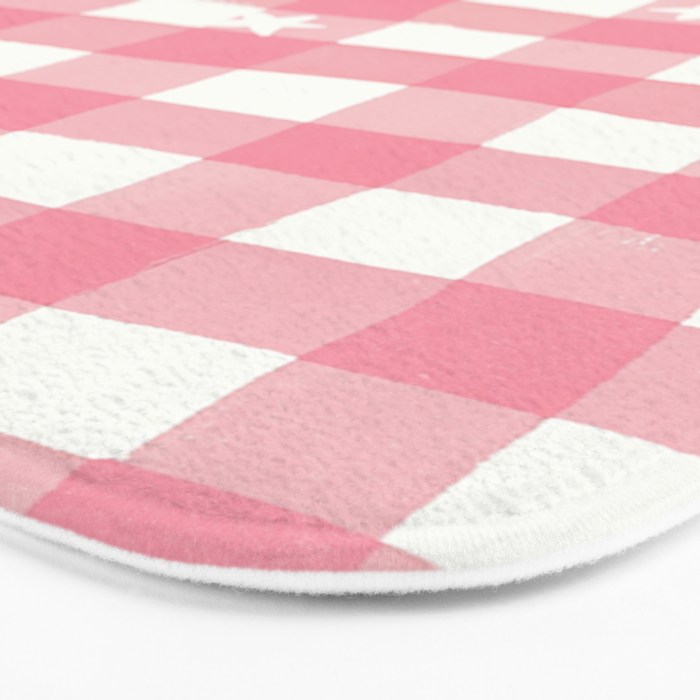 Pastel Pink Gingham with Stars Pattern Soft Aesthetic Grid Bath Mat Gallery Image 3