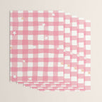 Pastel Pink Gingham with Stars Pattern Soft Aesthetic Grid Wrapping Paper Gallery Image 3