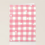 Pastel Pink Gingham with Stars Pattern Soft Aesthetic Grid Stationery Card Gallery Image 2