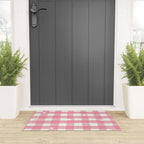 Pastel Pink Gingham with Stars Pattern Soft Aesthetic Grid Welcome Mat Gallery Image 3