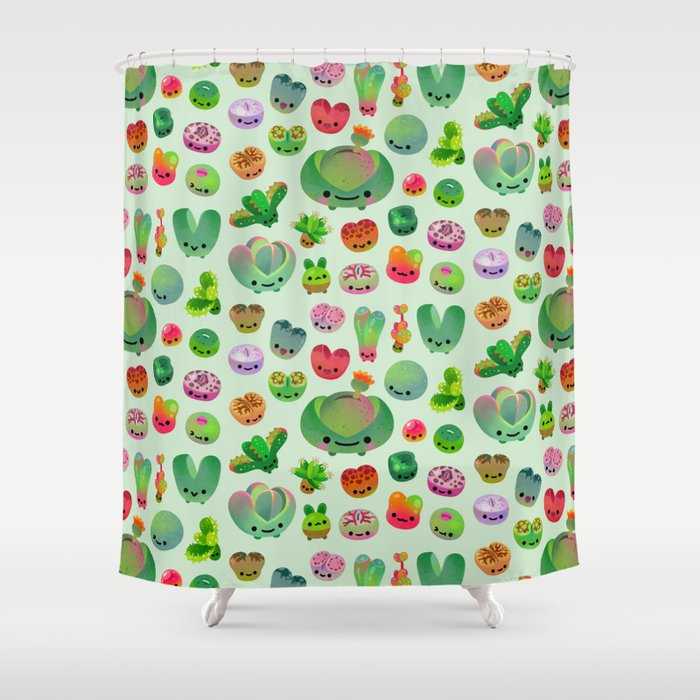Baby succulent 3 - Mesembs(green) Shower Curtain Gallery Image 1