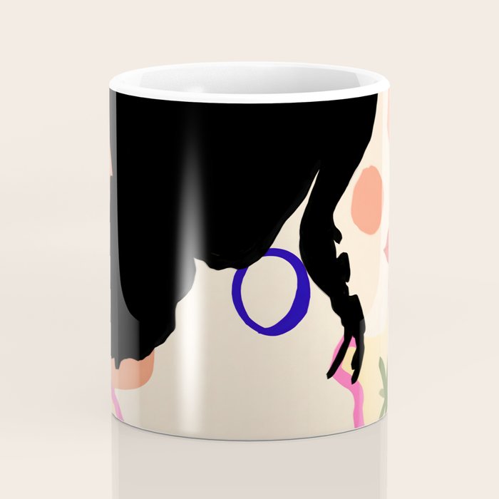 Profile, Bohemian Woman Casual Illustration, Eclectic Feminine Chic Pastel Painting, Girl Boss Lady Dress Up, Floral People Moods Coffee Mug Gallery Image 4