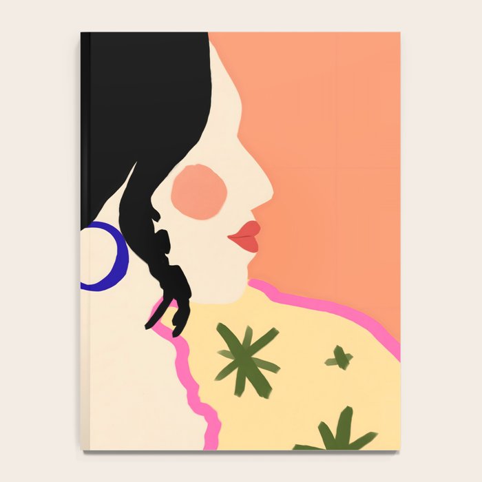 Profile, Bohemian Woman Casual Illustration, Eclectic Feminine Chic Pastel Painting, Girl Boss Lady Dress Up, Floral People Moods Notebook Gallery Image 4