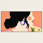 Profile, Bohemian Woman Casual Illustration, Eclectic Feminine Chic Pastel Painting, Girl Boss Lady Dress Up, Floral People Moods Desk Mat Gallery Image 3