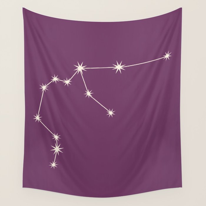 Aquarius Zodiac Star Constellation Line Art Mauve Purple Wall Tapestry Gallery Image 4