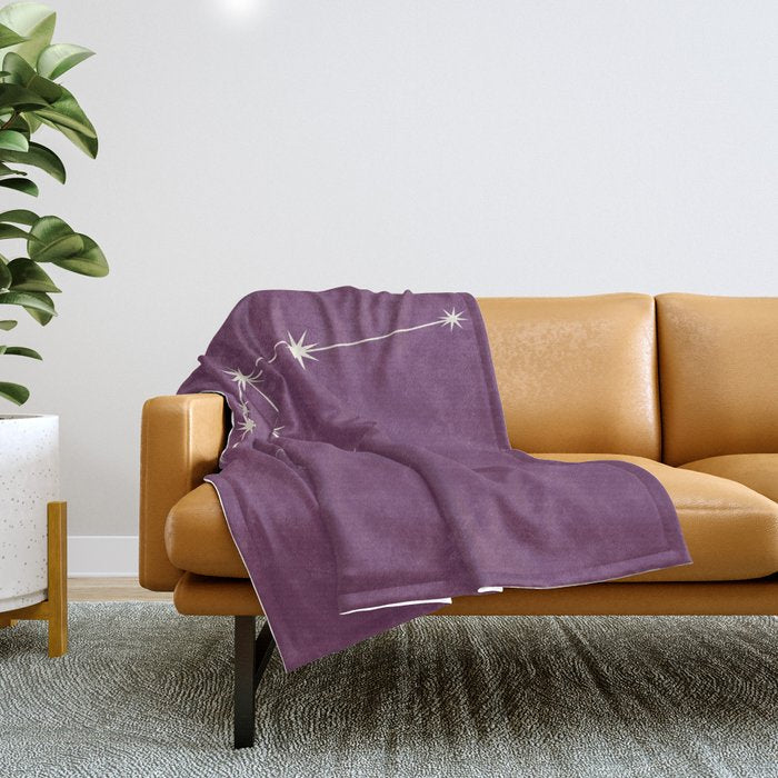 Aquarius Zodiac Star Constellation Line Art Mauve Purple Throw Blanket Gallery Image 1