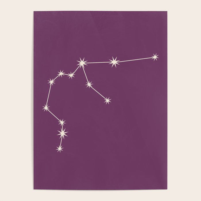 Aquarius Zodiac Star Constellation Line Art Mauve Purple Poster Gallery Image 4