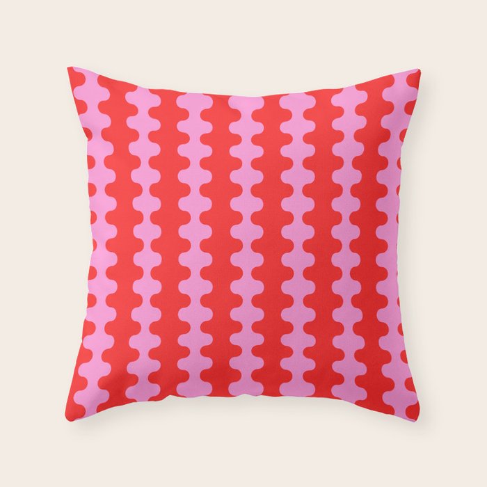 Bold and Colorful Ogee A-Go-Go Vivid Pop Stripes Pattern in Preppy Pink and Red Throw Pillow Gallery Image 1