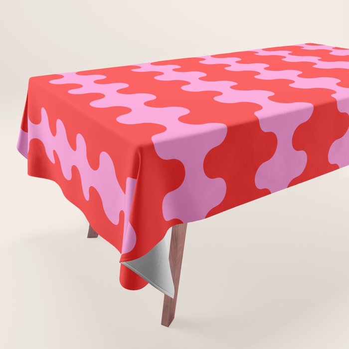 Bold and Colorful Ogee A-Go-Go Vivid Pop Stripes Pattern in Preppy Pink and Red Tablecloth Gallery Image 1