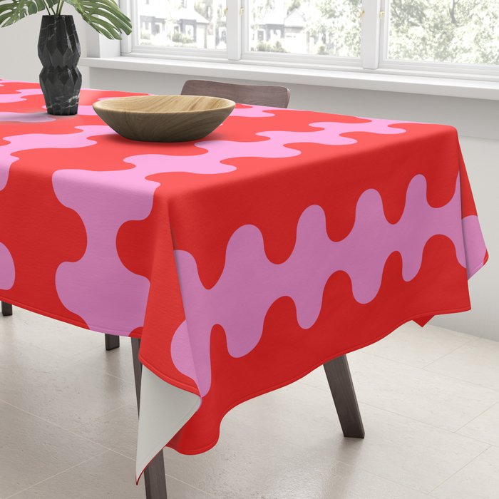 Bold and Colorful Ogee A-Go-Go Vivid Pop Stripes Pattern in Preppy Pink and Red Tablecloth Gallery Image 3